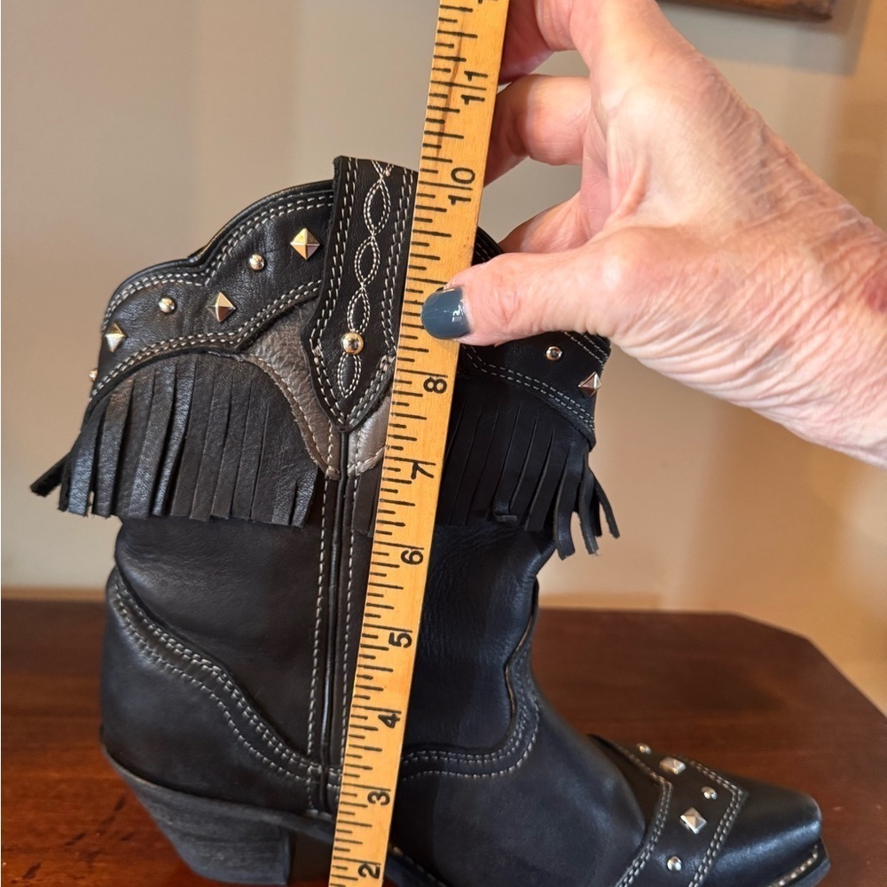 Women’s Leather Black Fringe Western Ankle Boots by Rocking Country - Picture 10 of 10